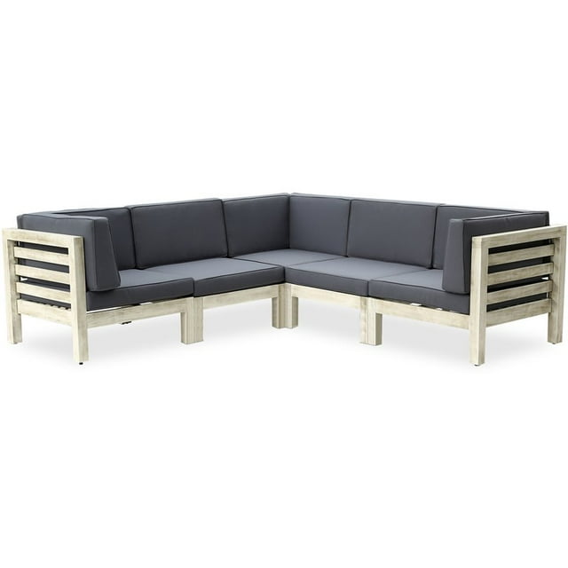 Oana Ensemble de Canapé Sectionnel en Forme de V 5 Places avec Coussin Gris Vieilli/gris Foncé