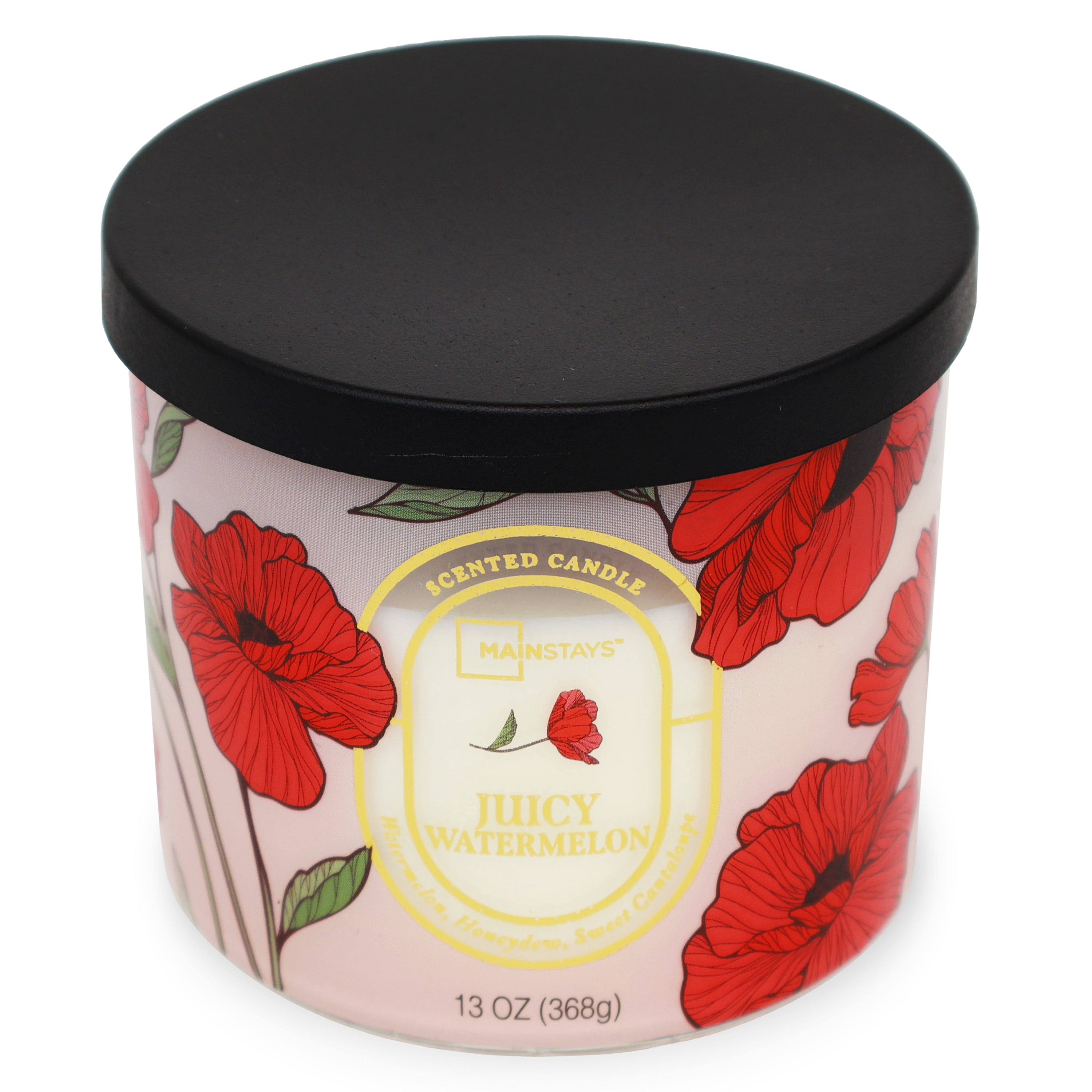 Mainstays 3-Wick Floral Scene Scented Jar Candle, Juicy Watermelon, 13oz