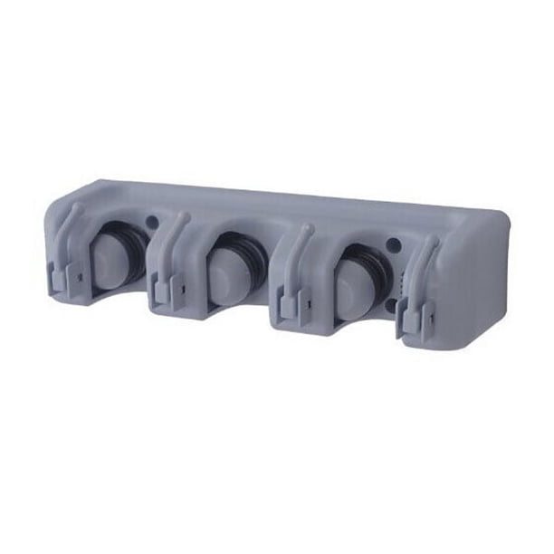 Organizador de pared multifunción para trapeador y escoba, con 3 posiciones y 4 ganchos, para baño (gris)