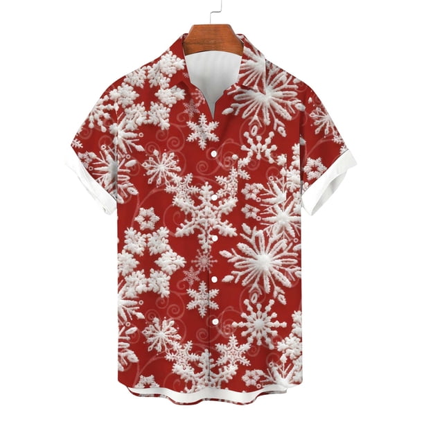 Blusa y camisa de manga corta con cuello vuelto para hombre, con botones y estampado navideño, informal, de manga corta y cuello vuelto.