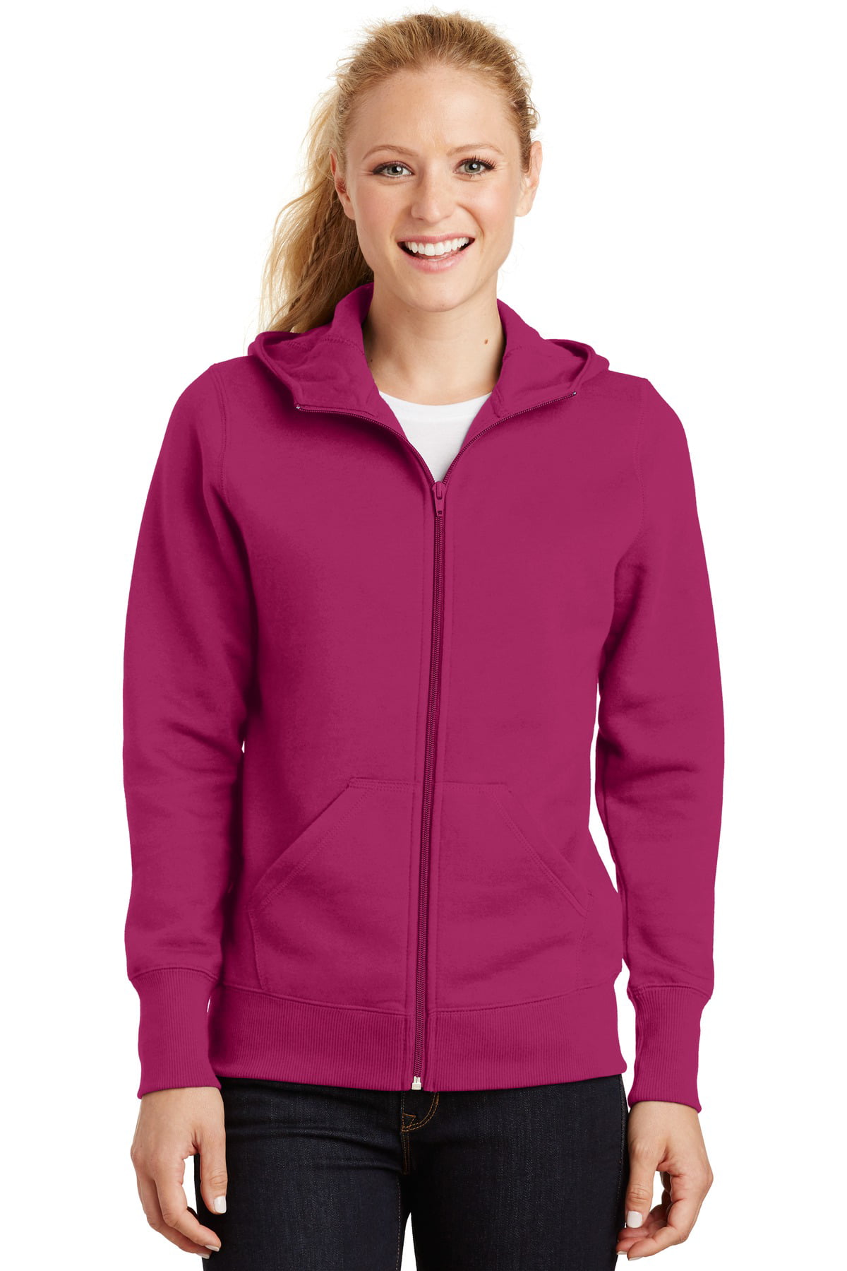 Sport-Tek® Ladies Full-Zip Hooded Fleece Jacket. L265 Pink Rush S ...