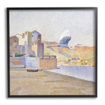 Stupell Industries Flying Crane Bird European Coastal Seaport Pointillism Painting, 17 x 30, Design by Steve Hunziker