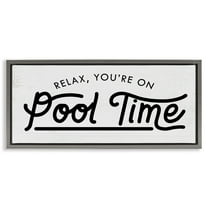 Stupell Industries Pool Time Summer Phrase Typography Painting Gray Floater Framed Canvas Art Print Wall Art, 31 x 14