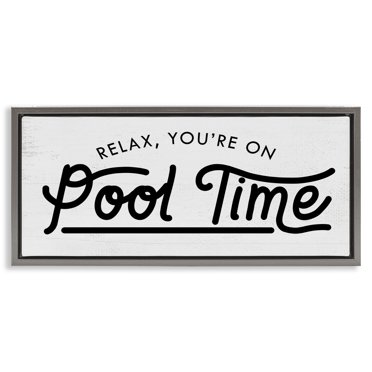 Stupell Industries Pool Time Summer Phrase Typography Painting Gray Floater Framed Canvas Art Print Wall Art, 31 x 14