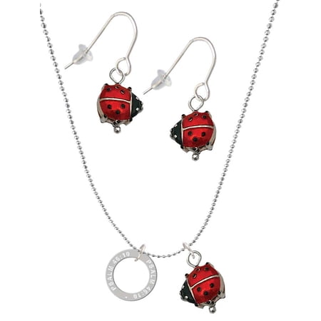 Delight Jewelry Silvertone Psalm 46:10 Eternity Ring Red Lucky Ladybug Necklace and Dangle Earrings Set Delight Jewelry Silvertone Psalm 46:10 Eternity Ring Red Lucky Ladybug Necklace and Dangle Earrings Set