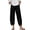 A-Black, variant on Cotton Linen Pants for Women with Drawstring Cropped Pant Bottoms Lace Eyelet Slit Hem Clothes with Pockets
