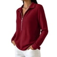 thumbnail image 4 of cocolona Womens Half Zip Pullover Tops Casual Long Sleeve Lapel Shirts Oversized Solid Color Fall Soft Outfits, 4 of 6