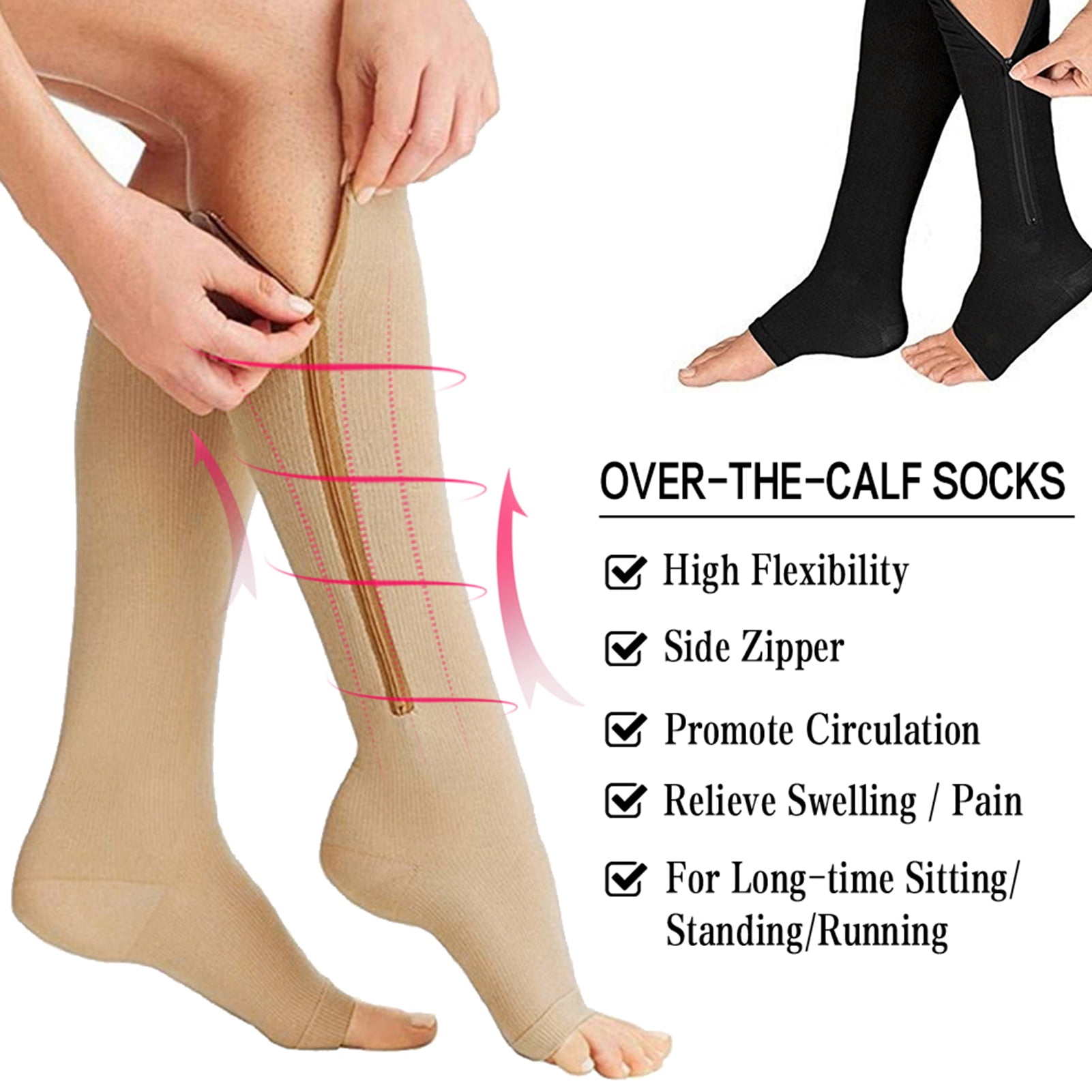 Labymos Paire Socks Fermeture Éclair Jambe Mollet Manches