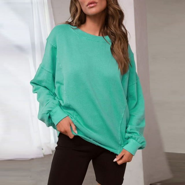 Chandail à Capuche Mode pour Femmes Automne 2023 Mode Décontractée Manches Longues Col Rond Chandail en Molleton Coupe Ample Chandail Tops 50 % de Réduction Liquidation Costumes Halloween/noël