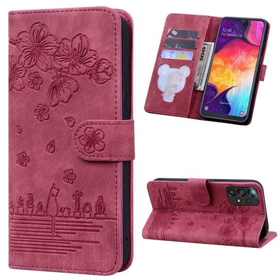 TECH CIRCLE Wallet Case for Samsung Galaxy A33 5G 6.4",Drop Protection Embossed Pattern PU Leather Magnetic Clasp Folio Flip Stand Card Slots Slim Fit Anti-Scratch Protective Cover,Red