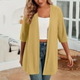 thumbnail image 2 of Htigea Women's Cardigans Half Sleeve Open Front Blouse Tops Solid Casual Lightweight Cardigan Yellow L, 2 of 7