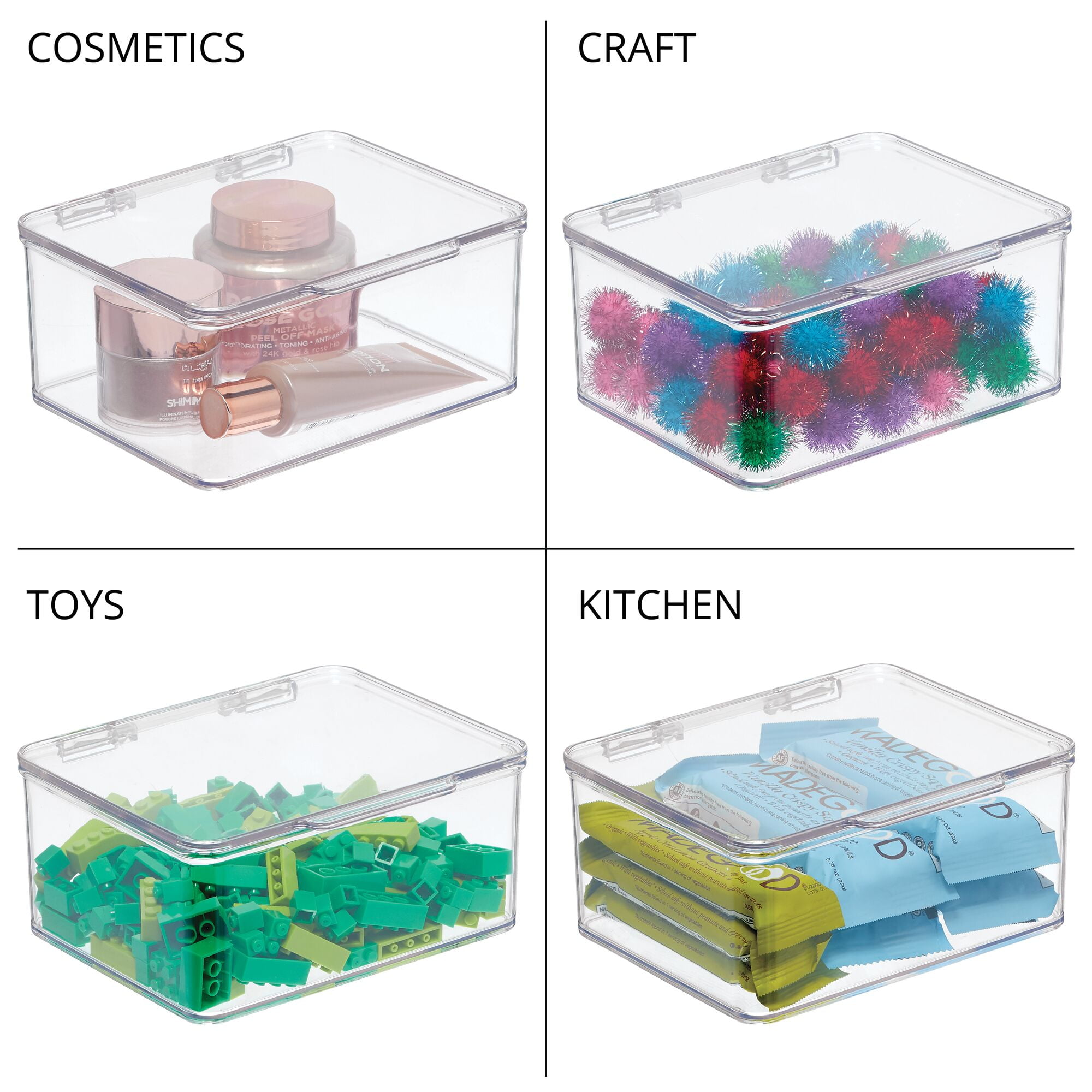 mDesign Plastic Playroom/Gaming Storage Organizer Box Containers, Hinged  Lid for Shelves or Cubby, Holds Small Toys, Building Blocks, Puzzles