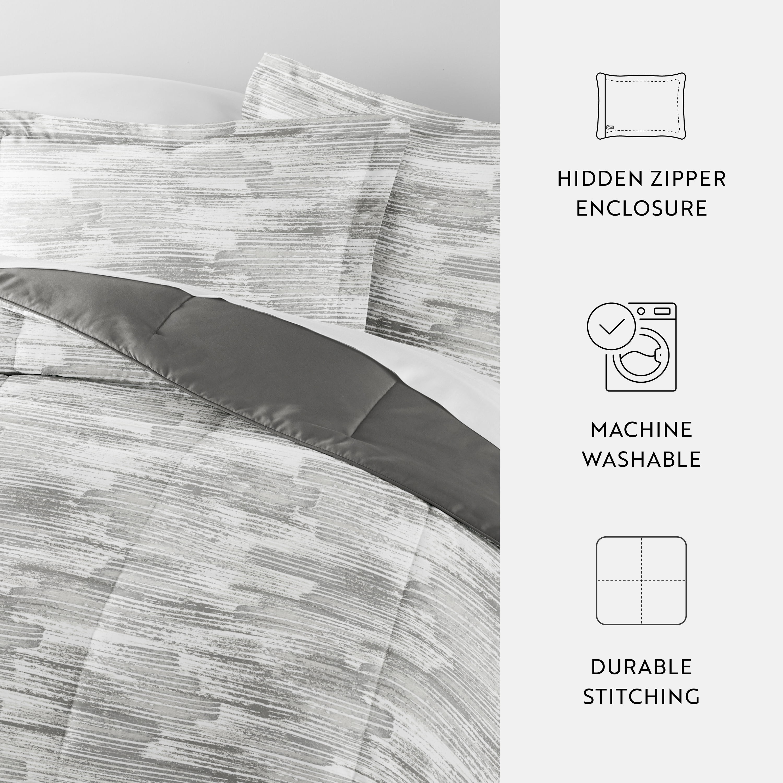 Noble Linens Down Alternative Textured Stripe Gray Reversible Comforter Set
