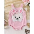 thumbnail image 3 of Baby Girl Easter Tank Romper Cute Sleeveless Square Neck 3D Bow Rabbit Patch Ribbed Jumpsuit Infant Toddler Overalls, 3 of 10