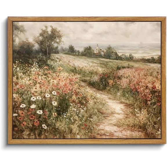 Framed Canvas Wall Art,Vintage Decor,Landscape Nature Country Wildflower Paintings Farmhouse Pictures Modern Artwork Rustic Fall Flower Prints Cottagecore Office Living Room Bedroom Bathroom