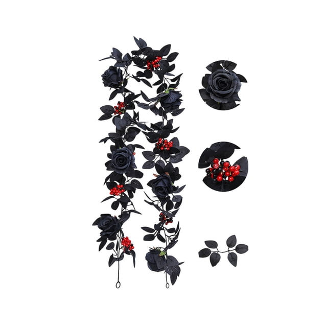 175cm Black Artificial Rose Leaf Vines Rattan For Halloween Home Decor Festive Theme Arrangement Plastic Material