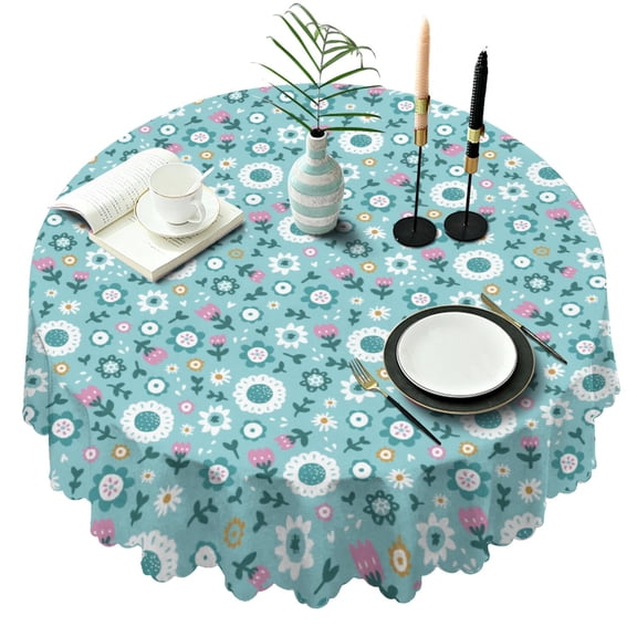 Round Tablecloth Spring Summer 60x60 Inch flower Round Table Cover for Party Picnic Dinner