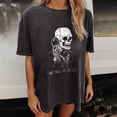 thumbnail image 4 of Top de manga corta suelto con estampado de calavera retro desgastado y hombros caídos gris oscuro para mujer Fridja  gope1229, 4 of 5
