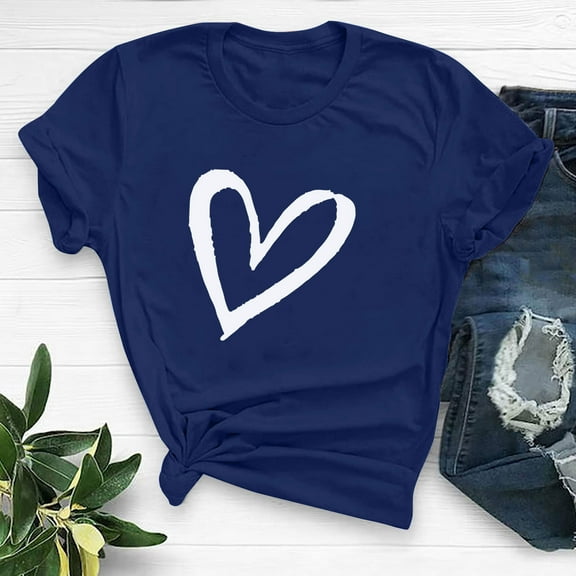 SOOMLON Valentine's Day Tshirt Women Lover Valentines Gift Comfy Short Sleeve Round Neck Shirts Funny Love Heart Graphic Tees Fashion Holiday Outfits 2025 Blue XL