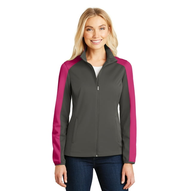 Chaqueta Soft Shell Active Colorblock para mujer de Port Authority®. L718 Gris Acero/ Autoridad Portuaria L718