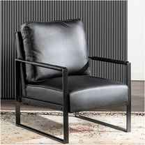 JERFIT Mid Century Modern Accent Chair, Black PU Leather Armchair with Square Metal Frame for Living Room, Bedroom & Office