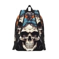 thumbnail image 2 of Lsque Bow Flower Skull Pattern Canvas Daypack, Durable Backpack, High-quality Versatile Backpack,Vintage Compact Backpack-Small, 2 of 6