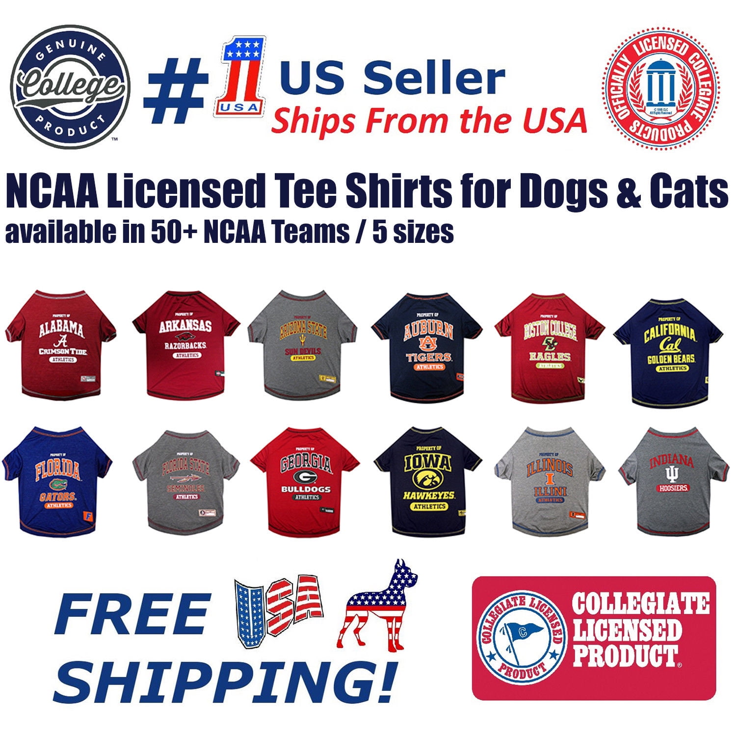 5 Sizes available in 50+ SCHOOL TEAMS Football & Basketball DOGS & CATS SHIRT COLLEGE PET OUTFIT NCAA T-SHIRT COLLEGIATE DOG SHIRT DOG TEE SHIRT Durable SPORTS PET TEE 