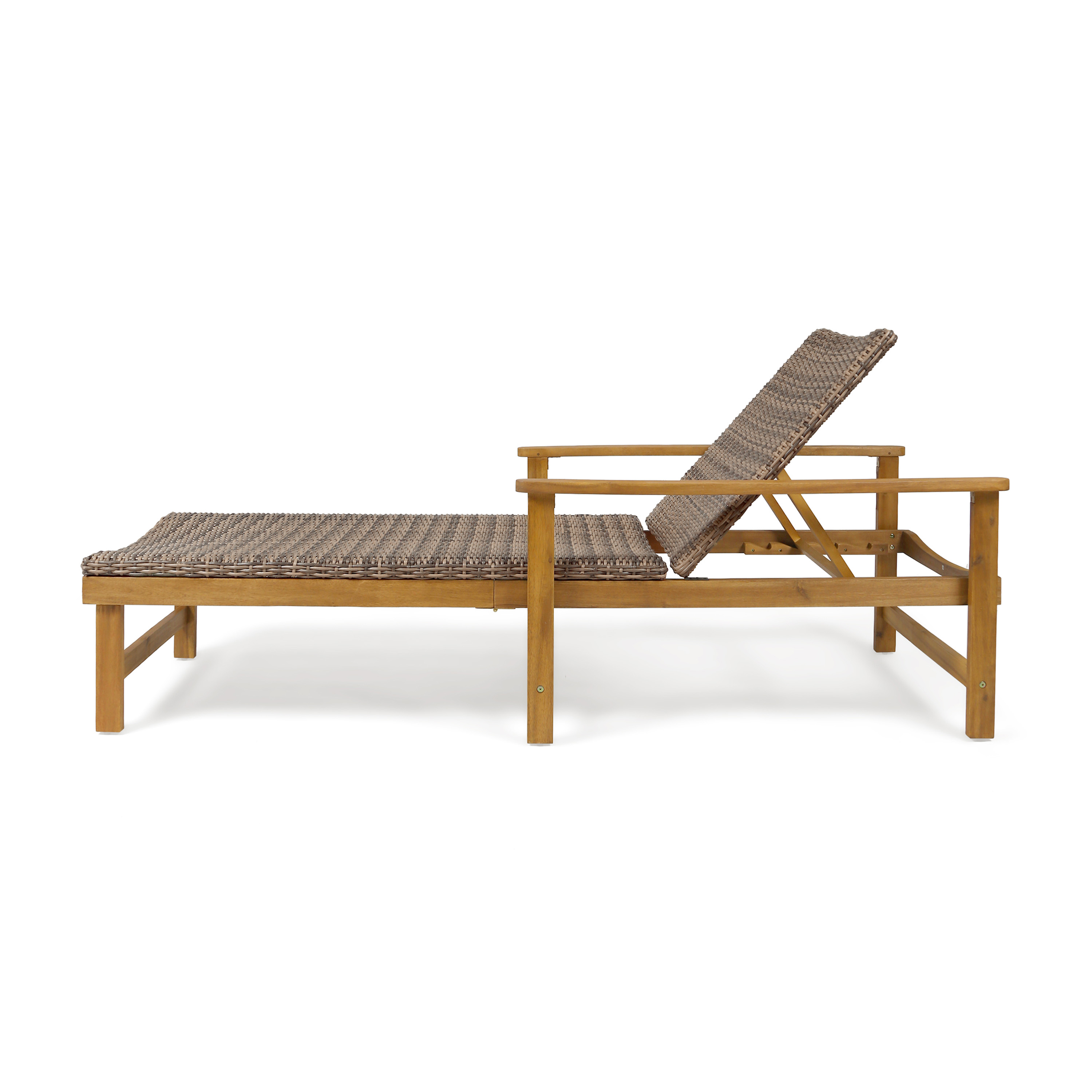Kyle Outdoor Rustic Acacia Wood Chaise Lounge with Wicker Seating, Natural and Gray - image 5 of 8