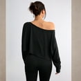 thumbnail image 4 of Womens Off Shoulder Long Sleeve Crop Tops Sexy Boat Neck Loose Casual T Shirt Black M, 4 of 6