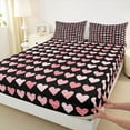 thumbnail image 3 of Homewish Chic Love Heart Bed Sheets for Kids, Black Pink King Sheets, Fashion Cartoon Style Sheet Set, Lightweight Room Decor, 4pcs, 3 of 7
