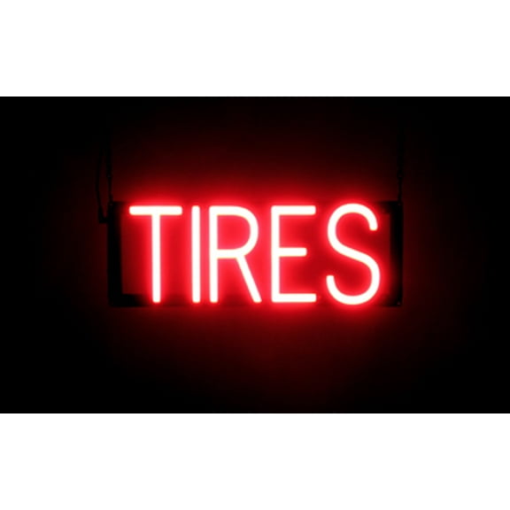 SpellBrite TIRES LED Sign for Business. 17.4" x 6.3" Red TIRES Sign Has Neon Sign Look With Energy Efficient LED Light Source. Visible from 500 Feet, 8 Animation Settings.