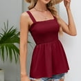 thumbnail image 7 of Mittory Women's Summer Ruffle Hem Smocked Tank Tops Sleeveless Strappy Cami Blouse Peplum Top Square Neck Babydoll Shirts, 7 of 7