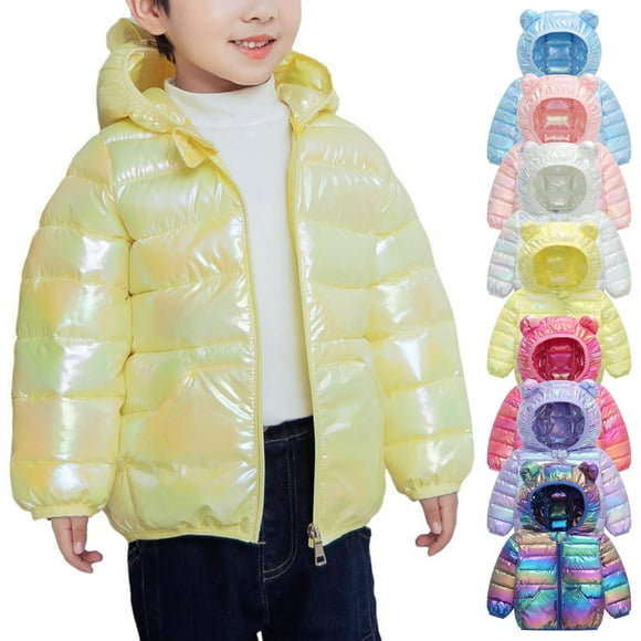 MKOSPLRT Winter Sparkly Hooded Puffer Jacket for Kids Toddler Girls Long Sleeve Zip Up Down Outwear Warm Jacket Cost with Pocket 12M-5Y
