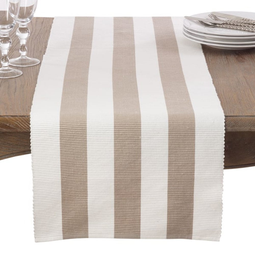 Taupe and Off-White Cotton Stripe Table Runner 16"x72"
