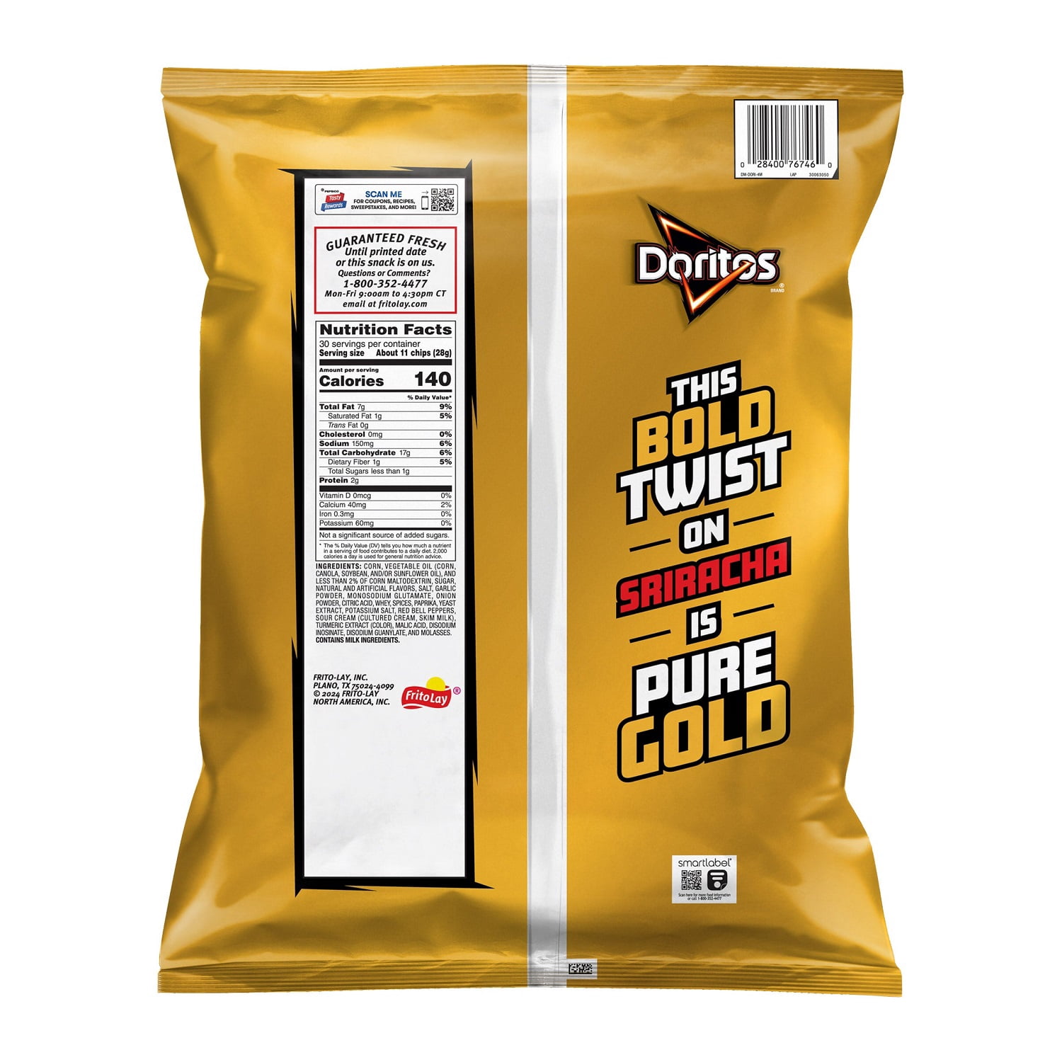 Doritos Golden Sriracha Tortilla Chips, 30 Ounce