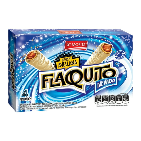 St. Moritz Flaquito Nevado – Hazelnut Cream Cone in White Chocolate, 4 Pack (30g Each)