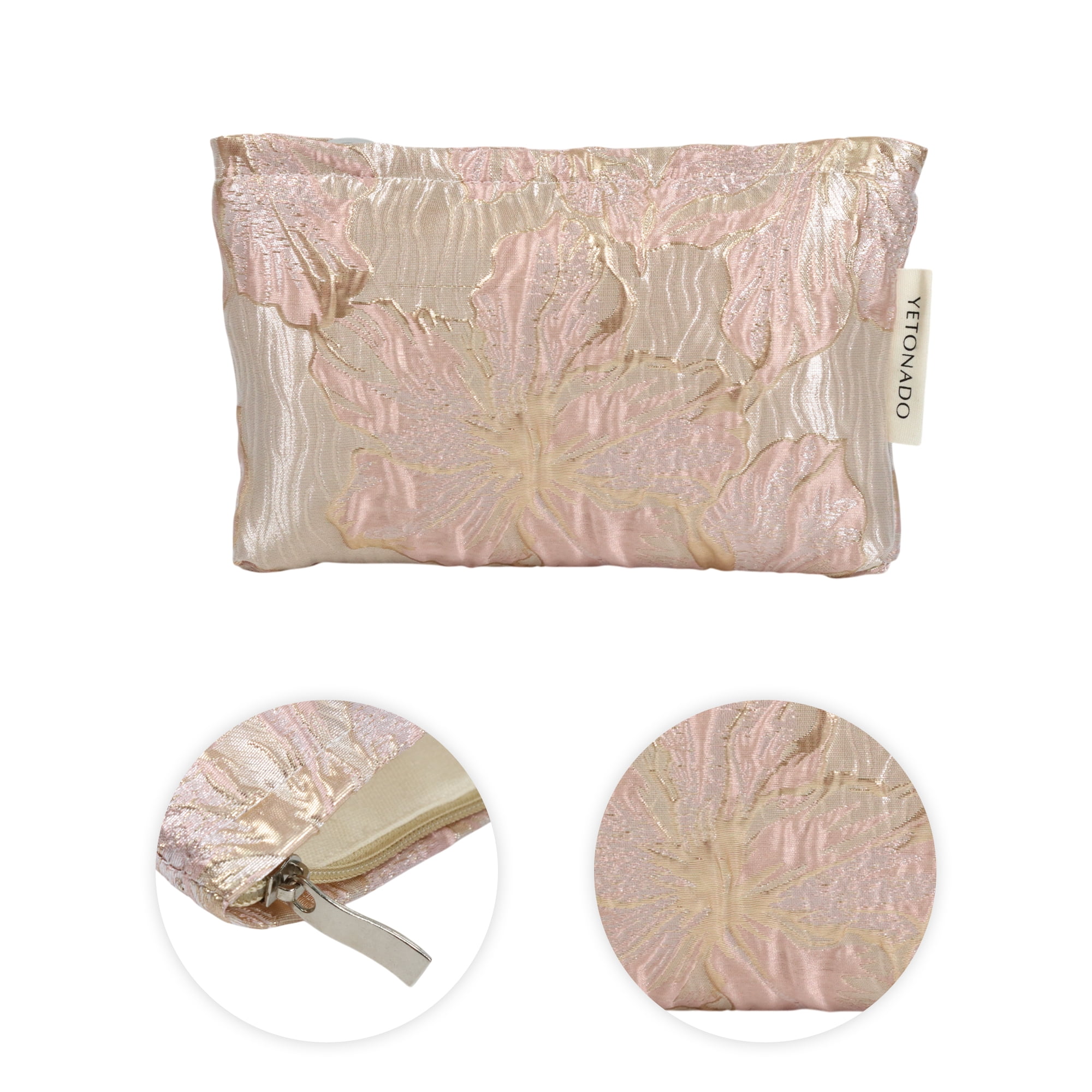 Unique Bargains 1 Pc Versatile Embossment Flower Handheld Makeup Bag Pink Medium