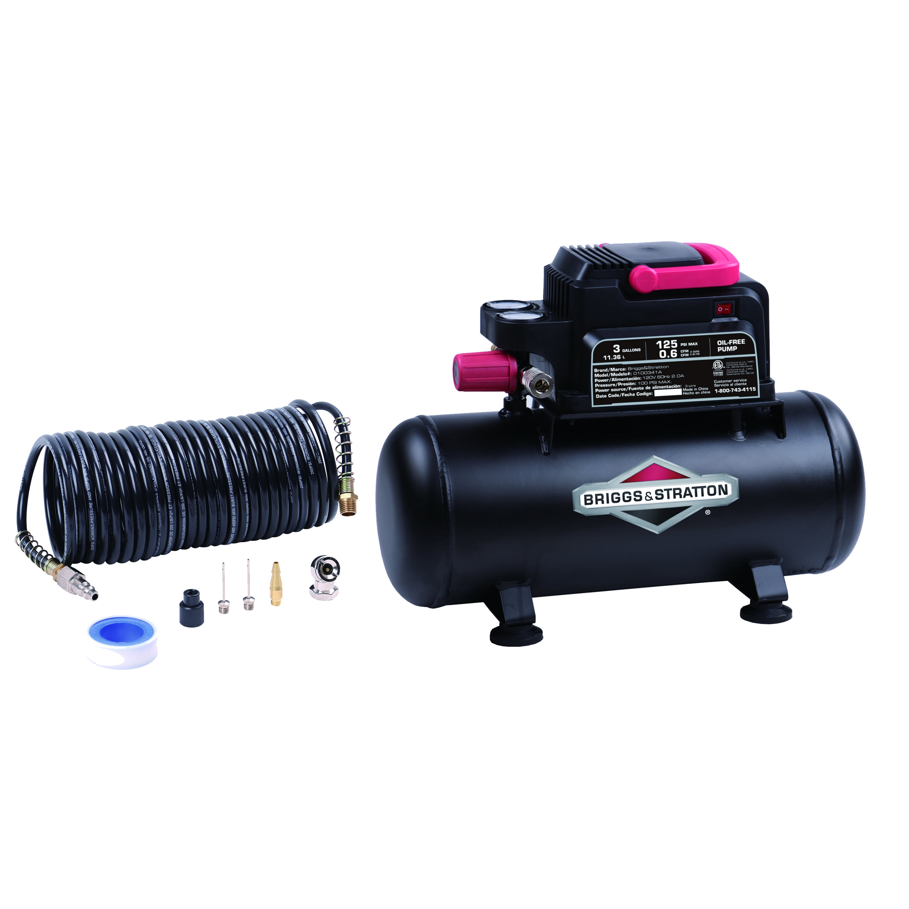 Small Air Compressor 3 Gallon Portable With Hose Kit Tank 125 PSI 120V Electric 