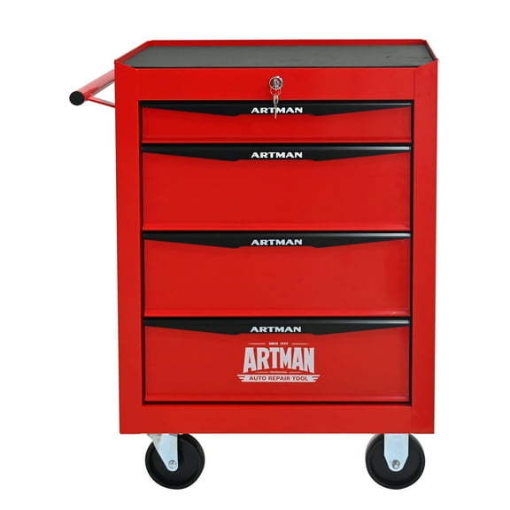 Rolling Metal Tool Chest with 4 Drawers, 20" 4-Drawer Tool Chest Cabinet with Ball Bearing Drawer Slides, Steel Tool Storage Box Organizer -Red&Black