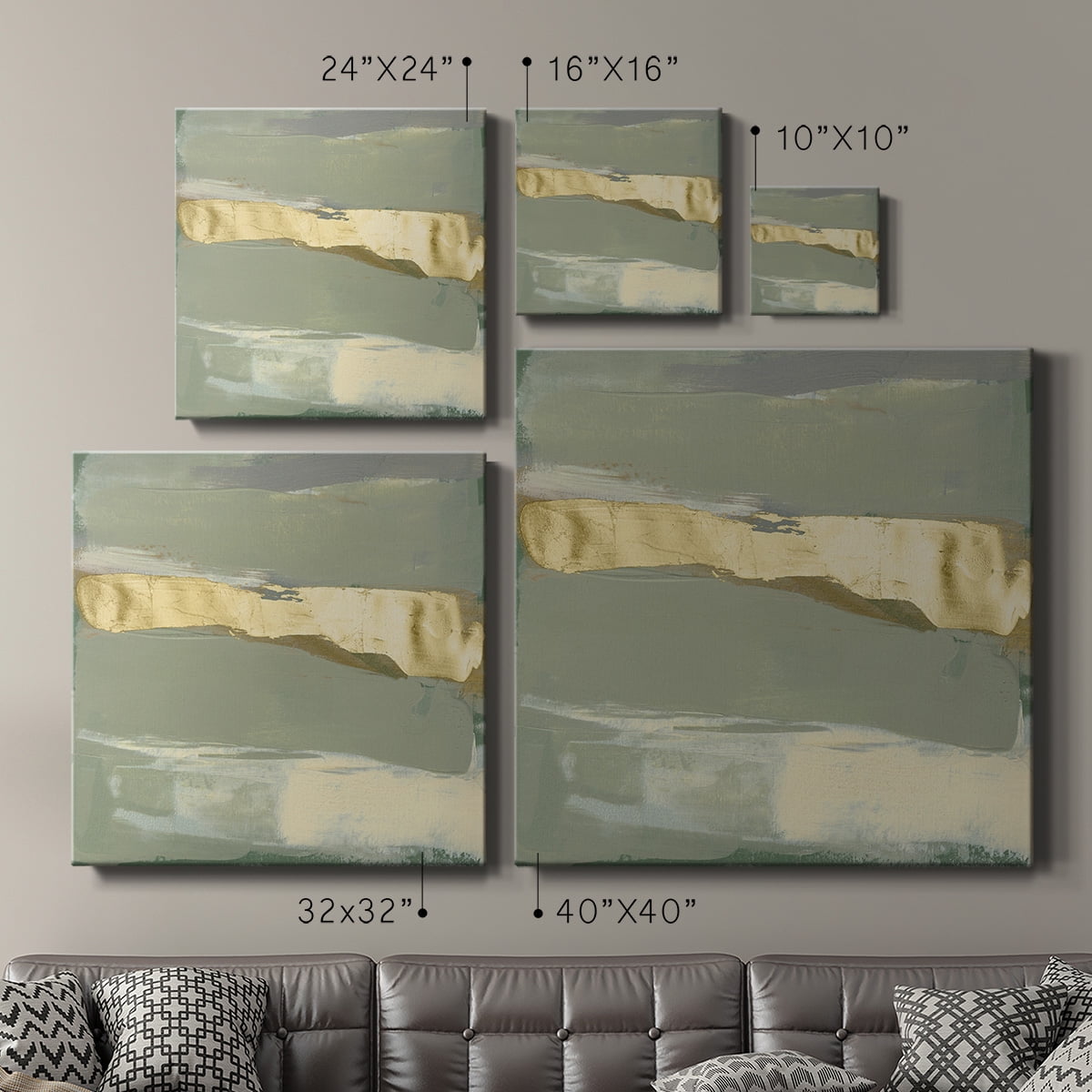 Wexford Home Sage & Gold Swipe VI-Premium Gallery Wrapped Canvas, 10" x 10" - Ready to Hang