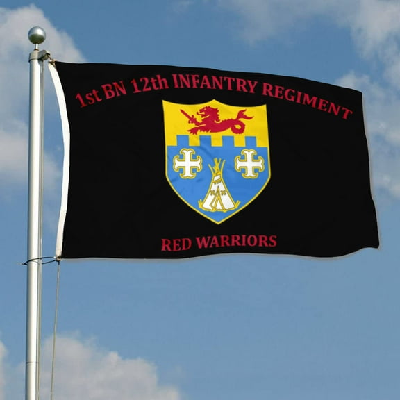 mokarier 1st BN 12th Infantry Regiment Flag Red Warriors Flag Banner Outdoor Indoor Decoration Flag 3x5Feet Double Stitched Polyester with Brass Grommets