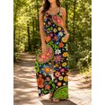thumbnail image 5 of Women's Casual Sleeveless Jumpsuits Iridescent Floral Symbols Spaghetti Strap Wide Leg Pants Rompers with Pockets, 5 of 7
