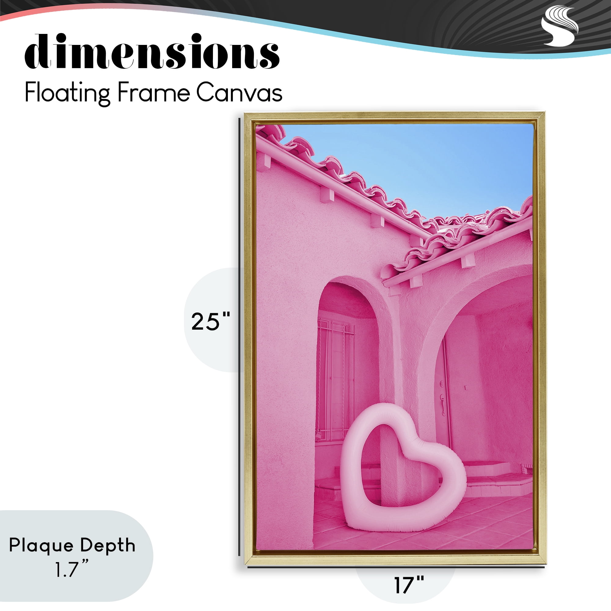 Stupell Industries Pink Pop Heart at Villa Gold Framed Floater Canvas Wall Art, design by LISH Creative