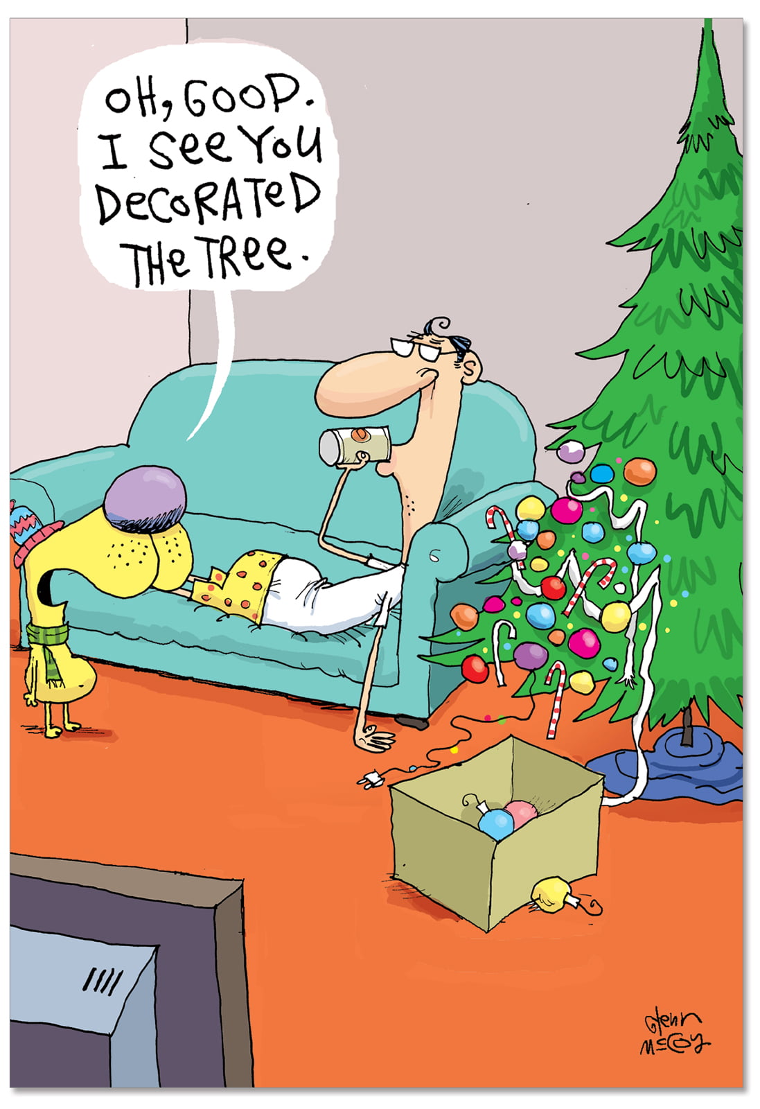 Lazy Decorating - 12 Boxed Funny Christmas Cards with Humorous Cartoon ...