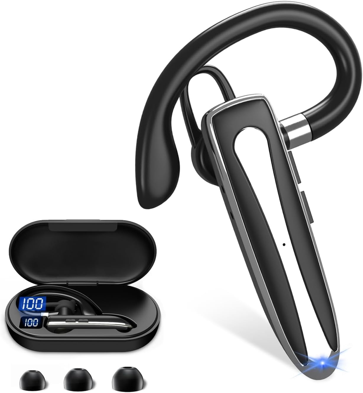 Wireless Bluetooth Headset,Bluetooth Earpiece with 500mAh Charging Case 120 Hours Talking Time Built-in Microphone for iOS Android Cell Phone, V5.3 Hand-Free Headphones for Trucker, Office