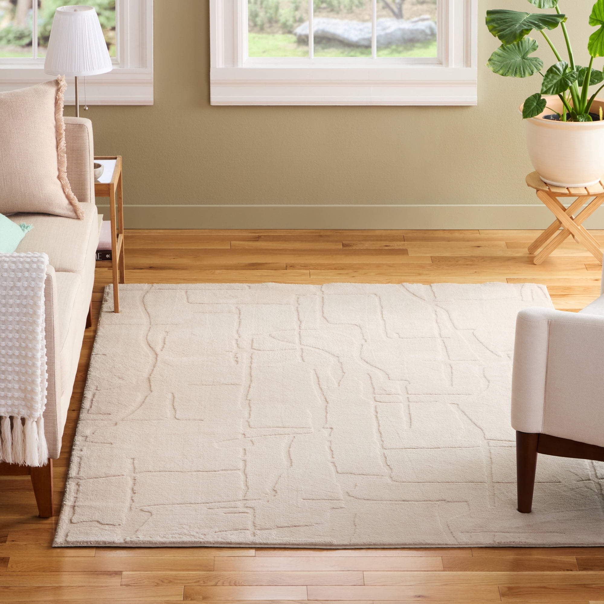 TOWN & COUNTRY EVERYDAY Rae Abstract Organic Soft Felt Everwash®, Machine Washable Area Rug with Non-Slip Backing, Abstract Rug, Taupe, 6'6"x9'2"