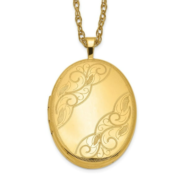 14/20 Yellow Gold Necklace with Pendants Chain 1/20 Filled 26mm Swirled Oval Locket 18 inch 20 mm