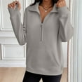 thumbnail image 2 of Fiaer,Half Zip Plus Size Sweatshirts for Women,Womens Loose Fit Casual Trendy Long Sleeve Lapel Collared V Neck Pullovers with Pocket Grey M, 2 of 4