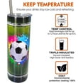 thumbnail image 5 of 20 Oz Soccer Print Skinny Insulated Stainless Steel Tumblers With Straw & Lid Metal Double Wall Vacuum Travel Coffee Mug Gift For Soccer Fans, 5 of 7