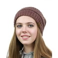 thumbnail image 2 of NYFASHION101 Unisex Multicolor Warm Cable Knit Slouch Pom Pom Beanie Cap - Raspberry/Beige, 2 of 4